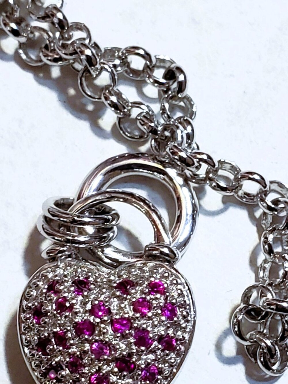 Reversible 925 Sterling Silver Diamond & Ruby Pave Heart Necklace - NWOT